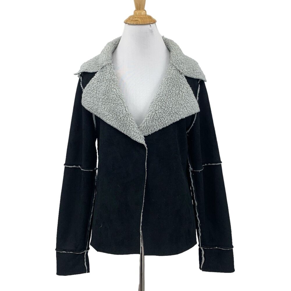 Dylan Jacket Women S Small Black Suede Notched Collar Open Front Sherpa Lined
